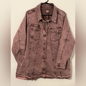 Women’s Pink Distressed Stone Washed Jean Jacket LOGO by Lori Goldstein 26 W